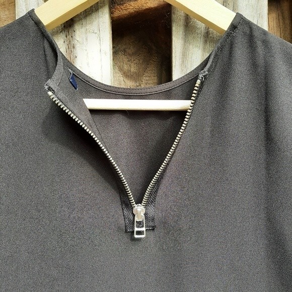 Madewell Black Mini Dress Leather Pocket T-Shirt High-low Dress Exposed Zip XS - Picture 10 of 13